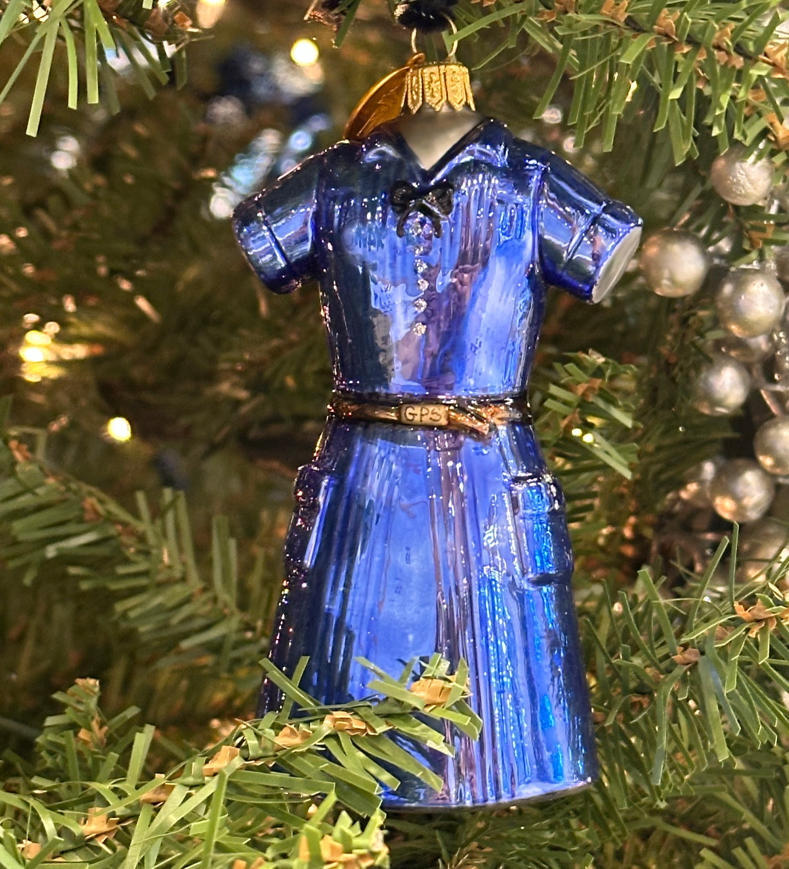 christmas ornament dress Large Glass Single Urban Modesty Roaring 20's Black Red Perfect for a birthday Color:White / Blue Floral